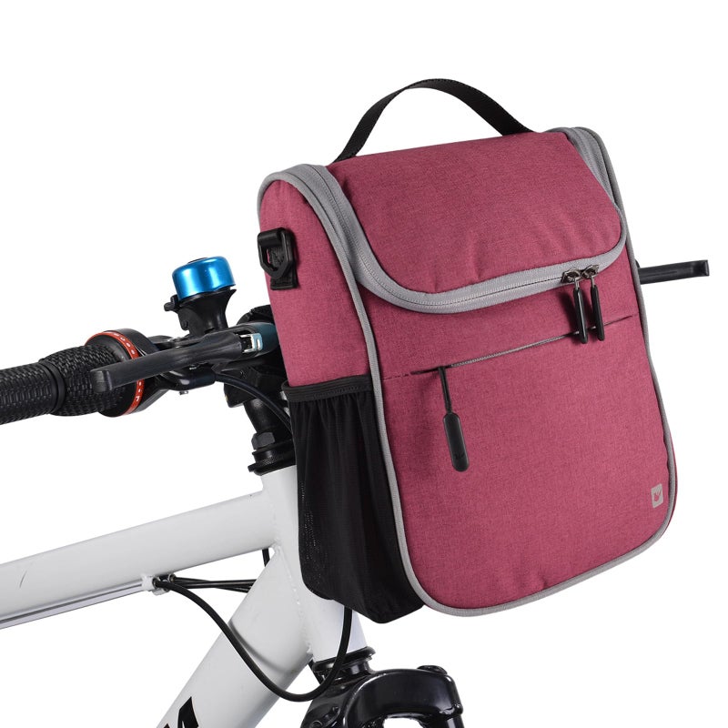 CamGo Waterproof Handlebar Bag for Bike - Cycling Front Storage Basket Bags Multipurpose Shoulder Pack Canvas Handbags with Rain Cover (Rose) - Image 1